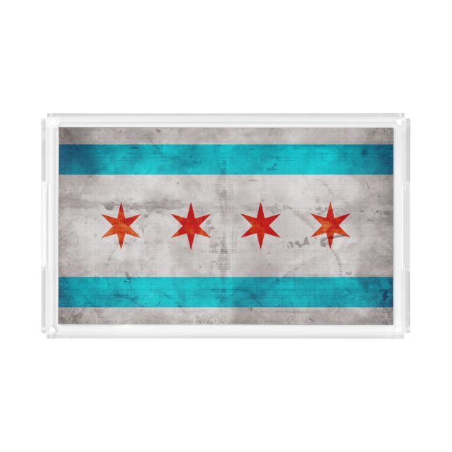 Weathered Vintage Chicago State Flag Acrylic Tray (Front)