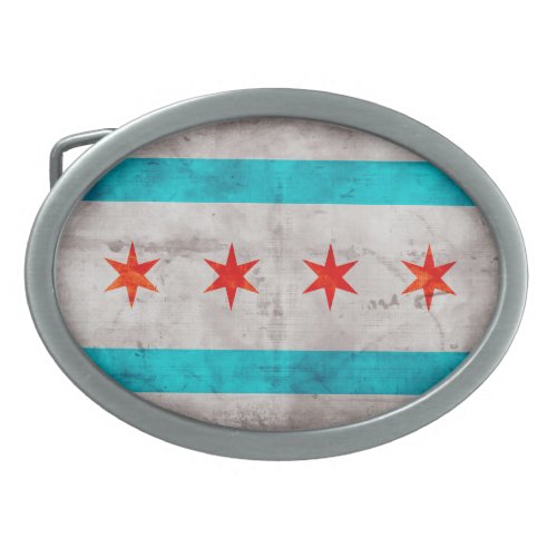 Weathered Vintage Chicago State Flag Belt Buckle