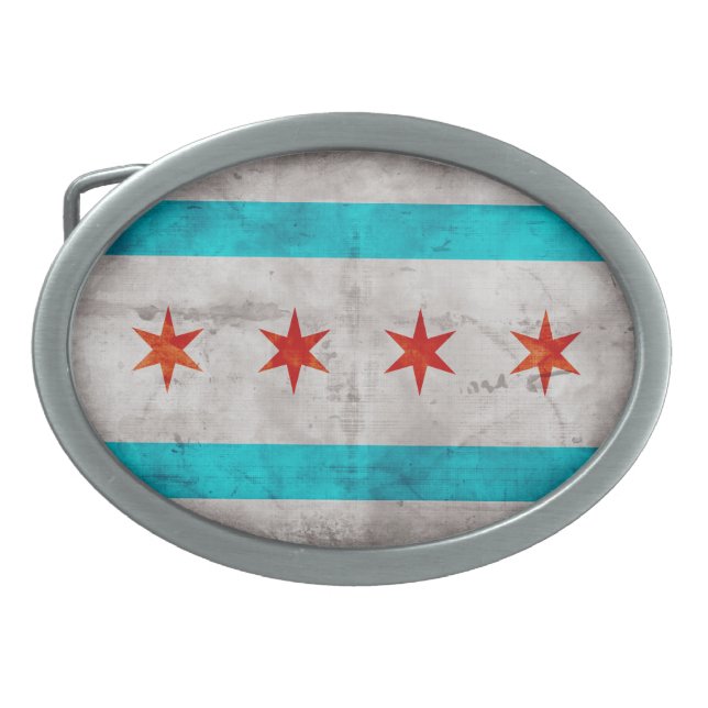Weathered Vintage Chicago State Flag Belt Buckle (Front)