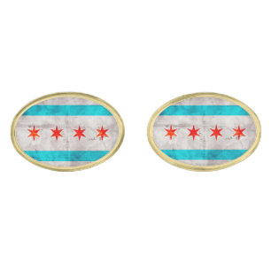 Weathered Vintage Chicago State Flag Cufflinks