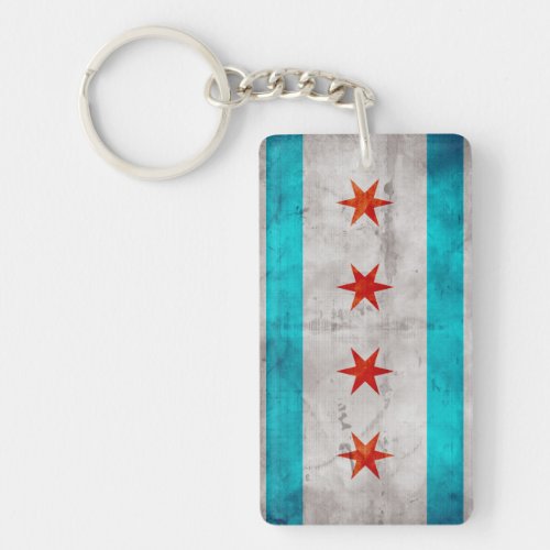 Weathered Vintage Chicago State Flag Keychain