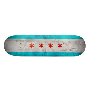 Weathered Vintage Chicago State Flag Skateboard Deck