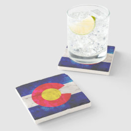 Weathered Vintage Colorado State Flag Stone Coaster