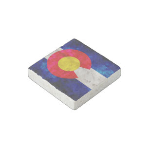 Weathered Vintage Colorado State Flag Stone Magnet