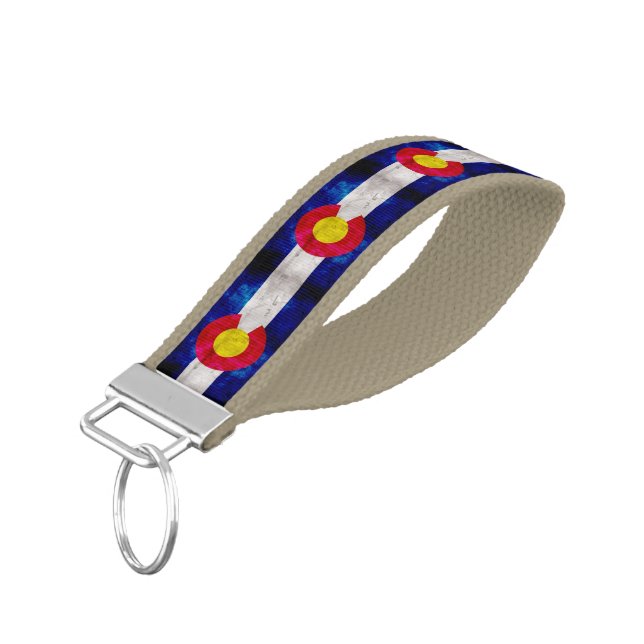 Weathered Vintage Colorado State Flag Wrist Keychain (Angled Down)