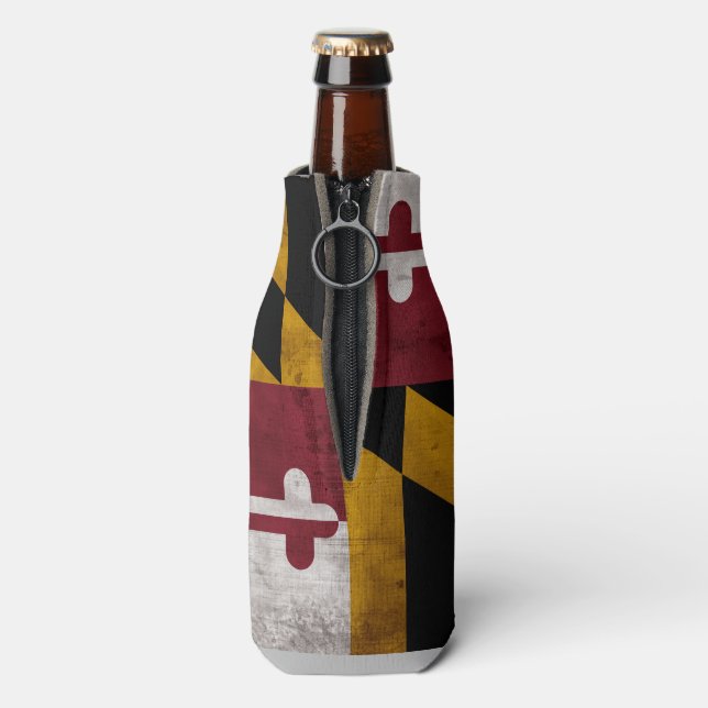 Weathered Vintage Maryland State Flag Bottle Cooler (Bottle Back)