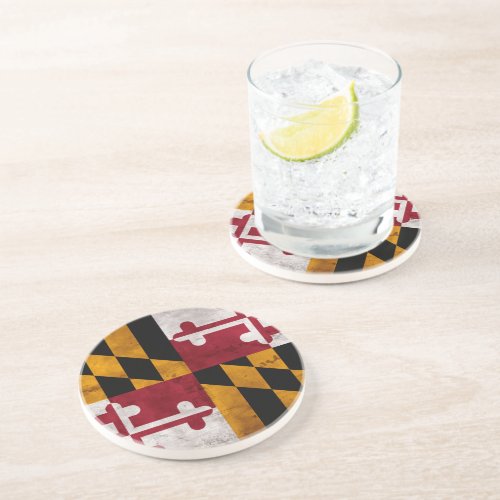 Weathered Vintage Maryland State Flag Drink Coaster