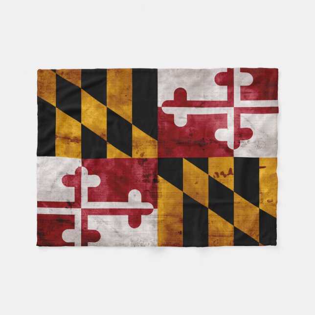 Weathered Vintage Maryland State Flag Fleece Blanket (Front (Horizontal))