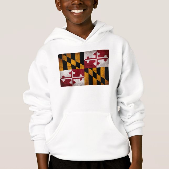 Weathered Vintage Maryland State Flag Hoodie (Front)
