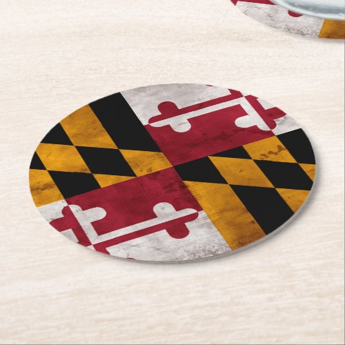 Weathered Vintage Maryland State Flag Round Paper Coaster