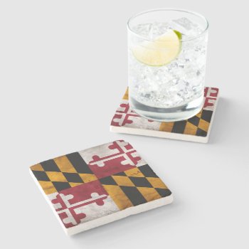 Weathered Vintage Maryland State Flag Stone Coaster by electrosky at Zazzle