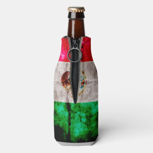 Weathered Vintage Mexico Flag Bottle Cooler