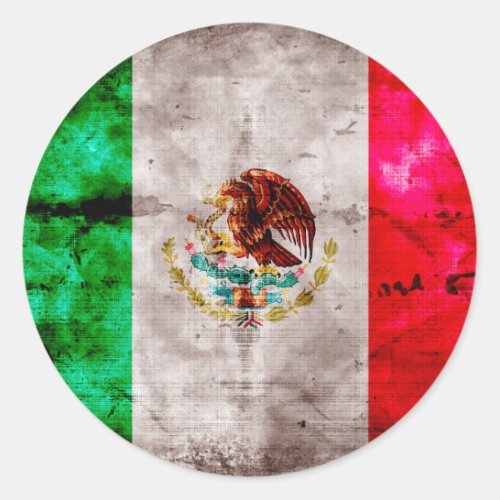 Weathered Vintage Mexico Flag Classic Round Sticker
