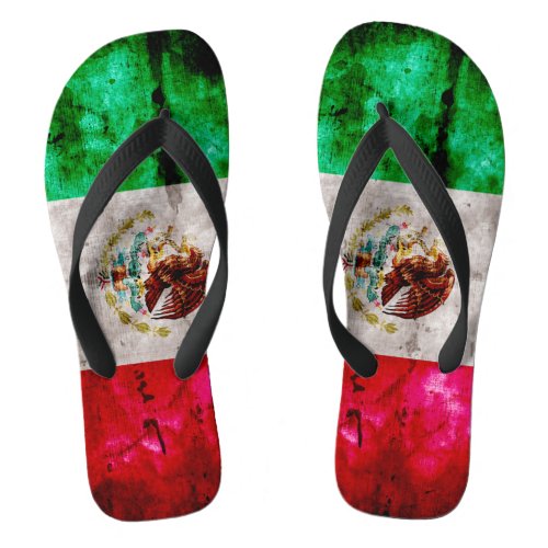 Weathered Vintage Mexico Flag Flip Flops