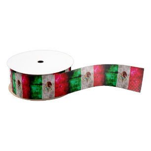 Weathered Vintage Mexico Flag Grosgrain Ribbon