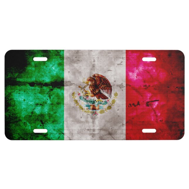 Weathered Vintage Mexico Flag License Plate (Front)
