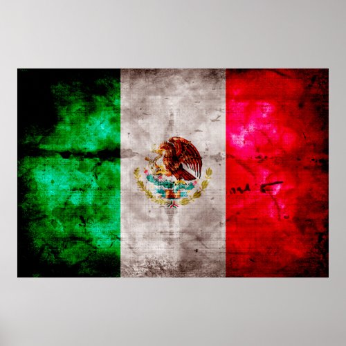 Weathered Vintage Mexico Flag Poster