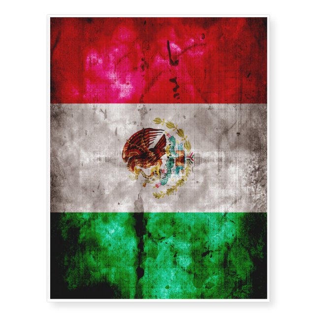 Weathered Vintage Mexico Flag Temporary Tattoos (Front)