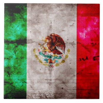 Weathered Vintage Mexico Flag Tile by electrosky at Zazzle