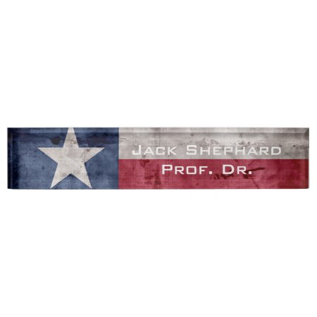 Weathered Vintage Texas State Flag Desk Name Plate