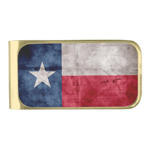 Weathered Vintage Texas State Flag Gold Finish Money Clip