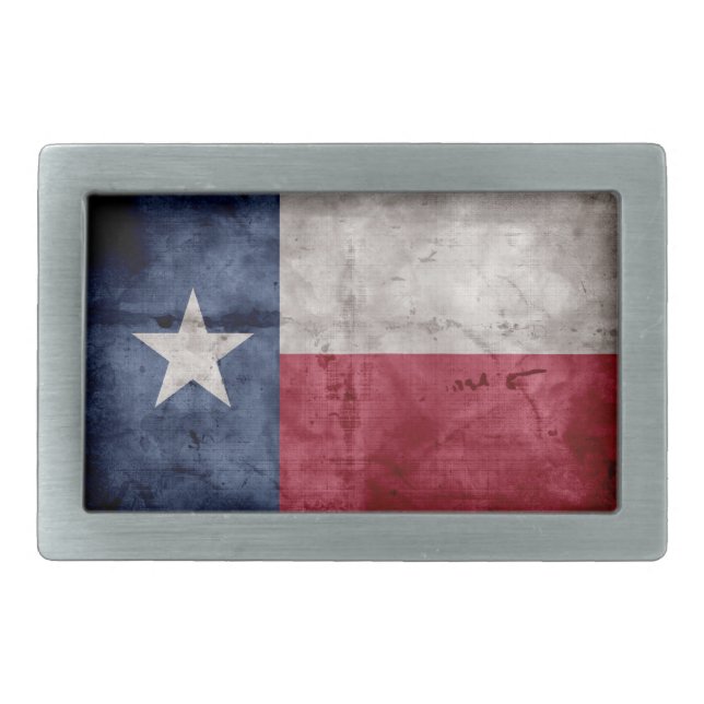Weathered Vintage Texas State Flag Rectangular Belt Buckle (Front)