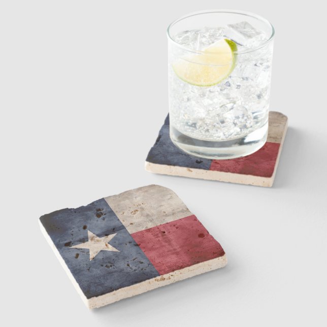 Weathered Vintage Texas State Flag Stone Coaster (Side)
