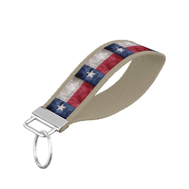 Weathered Vintage Texas State Flag Wrist Keychain (Angled Down)