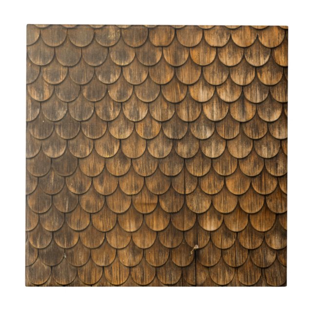 Weathered wall of wooden shingles ceramic tile (Front)