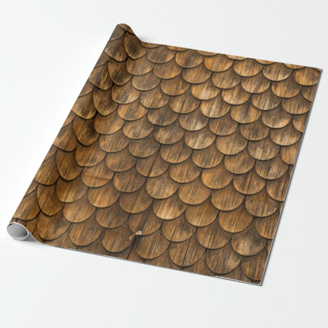 Weathered wall of wooden shingles wrapping paper (Unrolled)