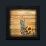 Weathered Western Country sunflower cowboy boot Jewelry Box<br><div class="desc">Weathered Western Country sunflower cowboy boot accessories. Barn wood sunflower home accessories for country homes. Primitive cowboy western bridal shower favors and Rustic Sunflowers Wedding favors.</div>