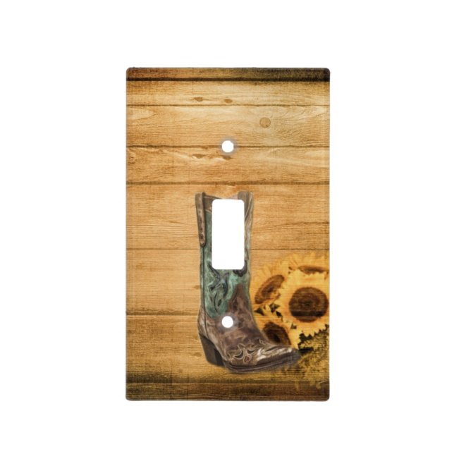 Weathered Western Country sunflower cowboy boot Light Switch Cover (Front)
