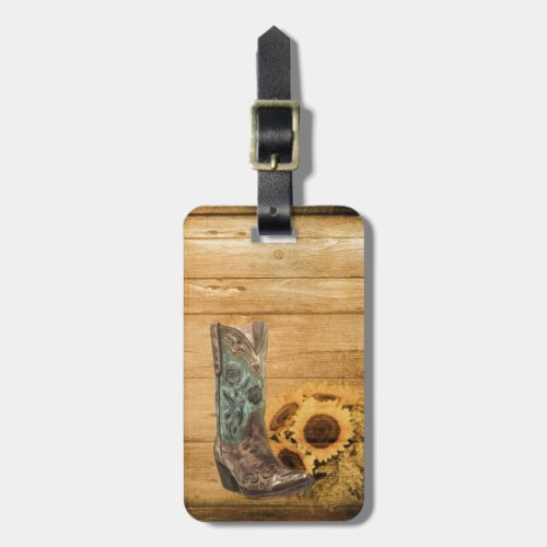 Weathered Western Country sunflower cowboy boot Luggage Tag