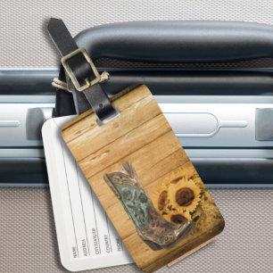 Weathered Western Country sunflower cowboy boot Luggage Tag