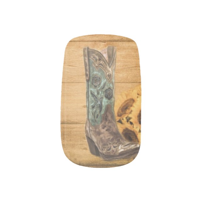 Weathered Western Country sunflower cowboy boot Minx Nail Wraps (Right Thumb)