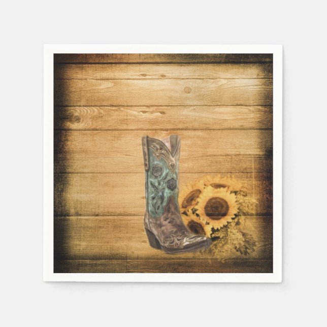 Weathered Western Country sunflower cowboy boot Napkins (Front)