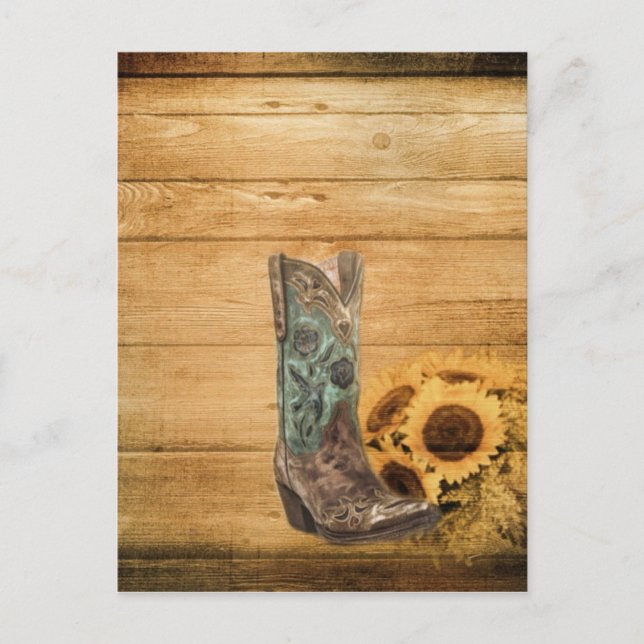 Weathered Western Country sunflower cowboy boot Postcard (Front)