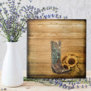 Weathered Western Country sunflower cowboy boot Tile