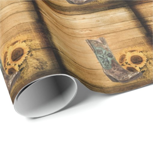 Weathered Western Country sunflower cowboy boot Wrapping Paper Zazzle