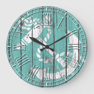 Weathered White Anchor Large Clock