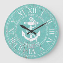 Weathered White Anchor Personalize Large Clock
