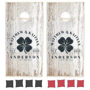 Weathered White Irish Lucky Clover Wedding Crest Cornhole Set
