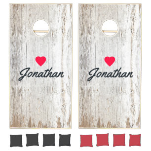 Weathered White Washed Vintage Heart Signature Cornhole Set