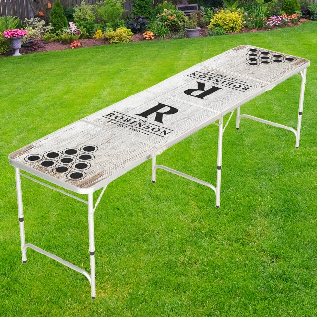 Weathered White Washed Wood Family Name & Initial Beer Pong Table (Creator Uploaded)