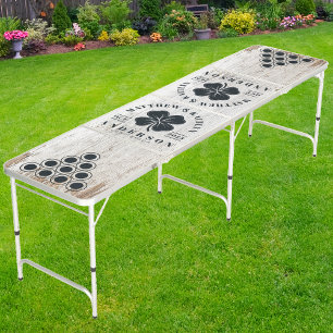 Weathered White Washed Wood Irish Lucky Clover Wed Beer Pong Table