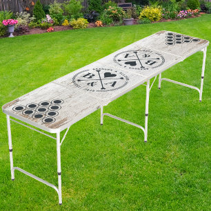 Weathered White Washed Wood Wedding Heart Crossing Beer Pong Table