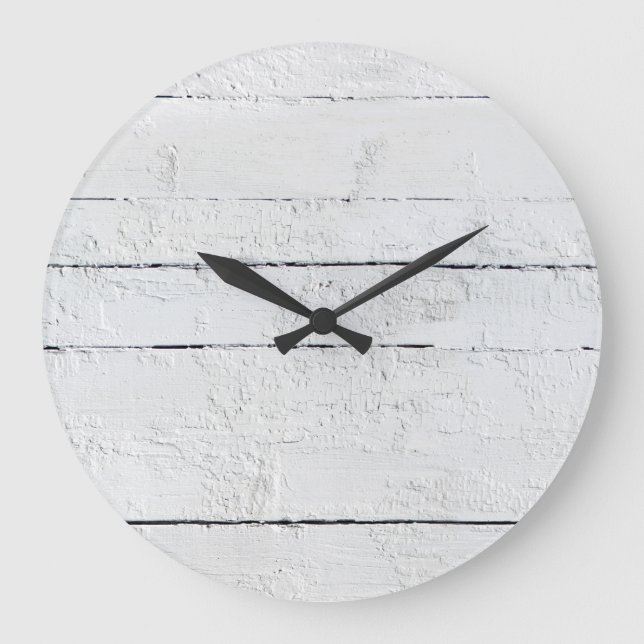 Weathered White Wood Beach Shiplap Large Clock (Front)