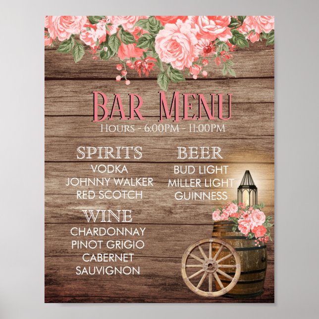 Weathered Wood Barrel - Coral - Bar Menu Poster (Front)