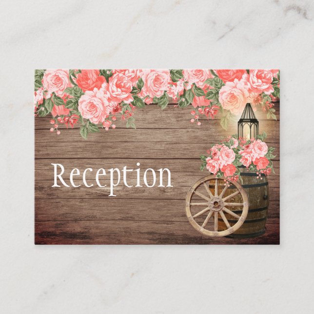 Weathered Wood Barrel - Coral Flowers - Reception Enclosure Card (Front)