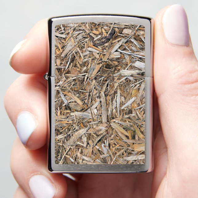 Weathered Wood Chips Zippo Lighter (In Hand)